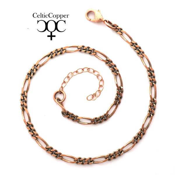 Solid Copper Anklet Set Fine Figaro Chain Anklet Bracelets AC41M Matching Set of 2 Solid Copper Anklet Chains