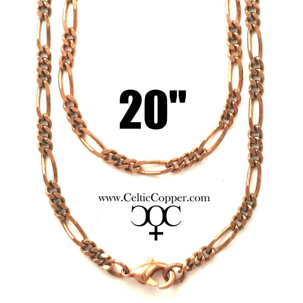 Solid Copper Necklace Chain Fine Copper Figaro Chain Necklace NC41 Italian Style Figaro Solid Copper Chain Necklace 20 Inch Chain