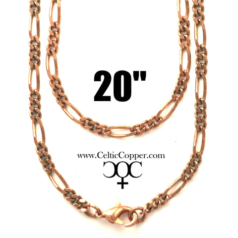 Solid Copper Necklace Chain Fine Copper Figaro Chain Necklace NC41 Italian Style Figaro Solid Copper Chain Necklace 20 Inch Chain