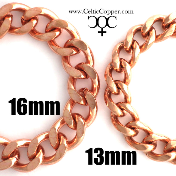 Solid Copper Super Chunky 16mm Curb Chain Bracelet B162R Men's Copper Cuban Curb Chain Bracelet 8.5 Inch