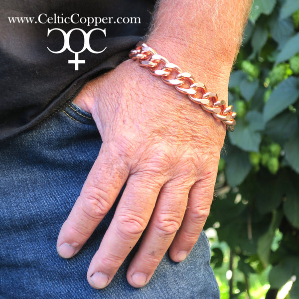 Solid Copper Bracelet Chain Super Chunky Curb Chain Bracelet B162-9 Men's Copper Cuban Curb Chain Bracelet