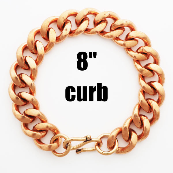 Solid Copper Bracelet Chain B79-8 Men's Bold 8" Heavy Duty Copper Cuban Curb Chain Bracelet