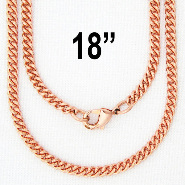 Solid Copper Necklace Chain Fine 3mm Cuban Curb Chain Necklace NC71 Solid Copper Chain Necklace 18"