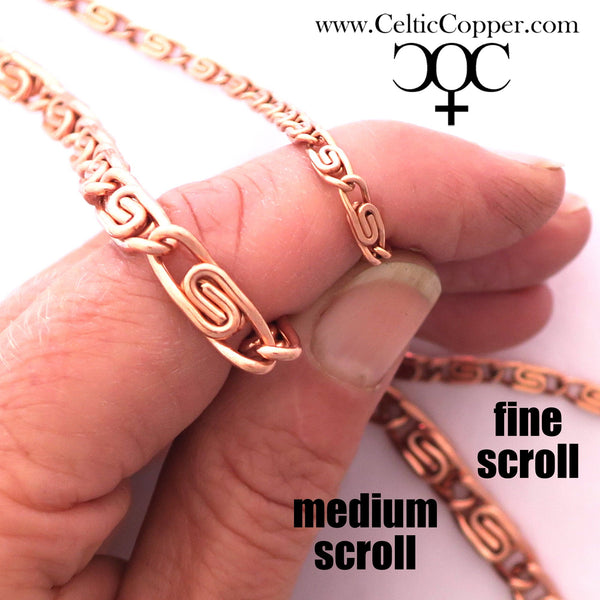 Solid Copper Anklet Set Celtic Scroll Chain Ankle Bracelets Set AC66S Adjustable Medium Copper Scroll Chain Anklet Set of 2