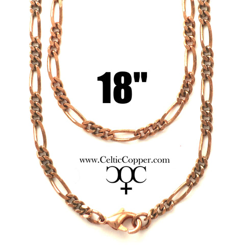 Solid Copper Necklace Chain Fine Copper Figaro Chain Necklace NC41 Italian Style Figaro Solid Copper Chain Necklace 18 Inch Chain