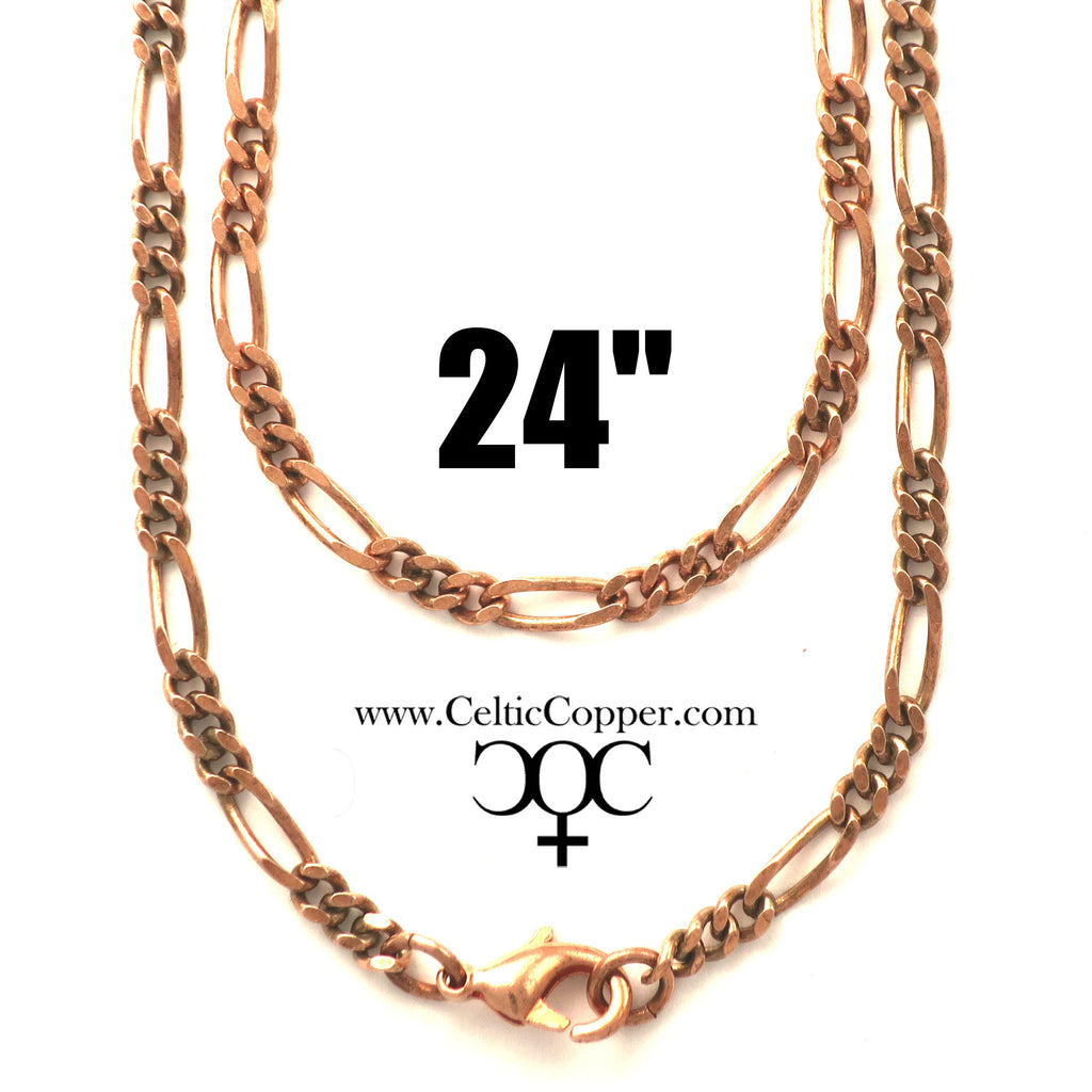 Solid Copper Necklace Chain Fine Copper Figaro Chain Necklace NC41 Italian Style Figaro Solid Copper Chain Necklace 24 Inch Chain