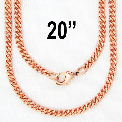 Solid Copper Necklace Chain Fine 3mm Cuban Curb Chain Necklace NC71 Solid Copper Chain Necklace 20"