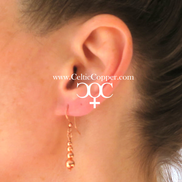 Solid Copper Earrings with Graduated Round Beaded Drops ECD50 Solid Copper Beaded Dangle Earrings