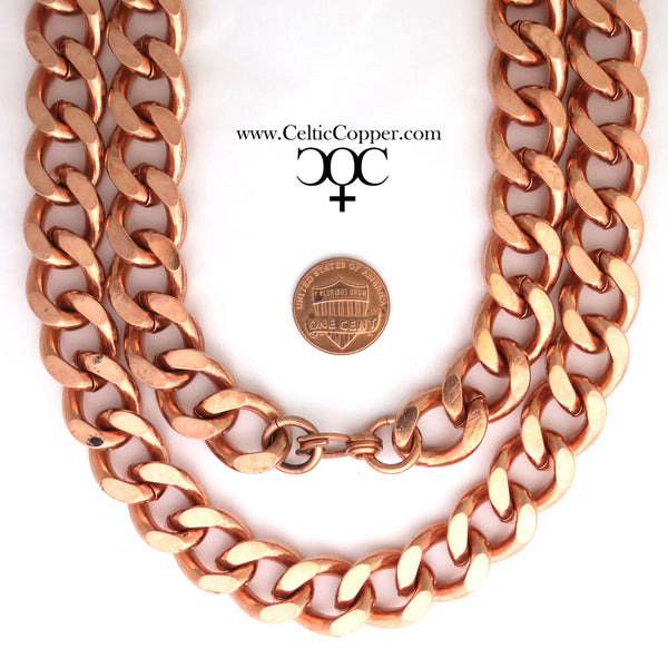 Men's Copper Chain Set Chunky 16mm Copper Cuban Curb Chain Set SET162 Solid Copper 20 Inch Necklace And Matching Copper Bracelet Set