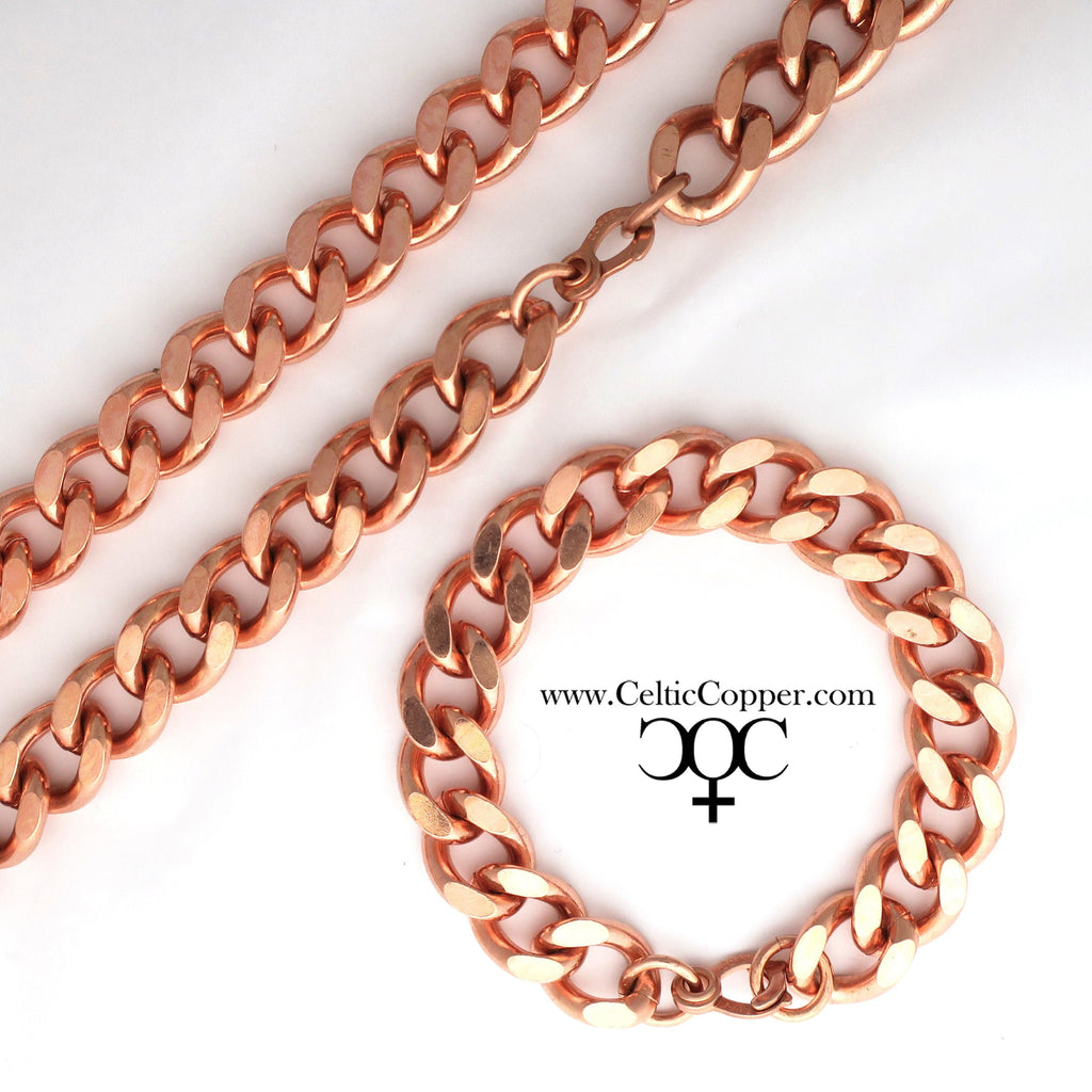 Men's Copper Chain Set Chunky 16mm Copper Cuban Curb Chain Set SET162 Solid  Copper 20 Inch Copper Necklace Matching Bracelet Chain