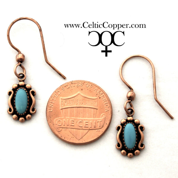 Western Style Turquoise Copper Earrings 9x14mm Solid Copper Oval Turquoise Drop Earrings