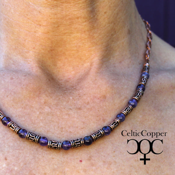 Amethyst Festoon Necklace Round 6mm Purple Palette Amethyst Handmade Copper Beads