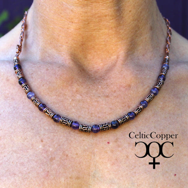 Amethyst Festoon Necklace Round 6mm Purple Palette Amethyst Handmade Copper Beads