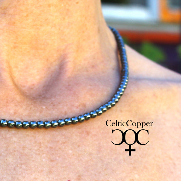 Hematite Copper Bead Necklace 4mm Round Hematite Beads Handmade Copper Bead Necklace