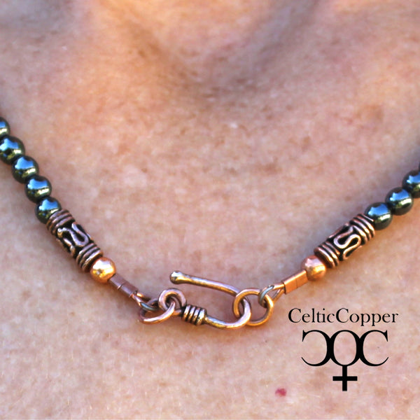Hematite Copper Bead Necklace 4mm Round Hematite Beads Handmade Copper Bead Necklace