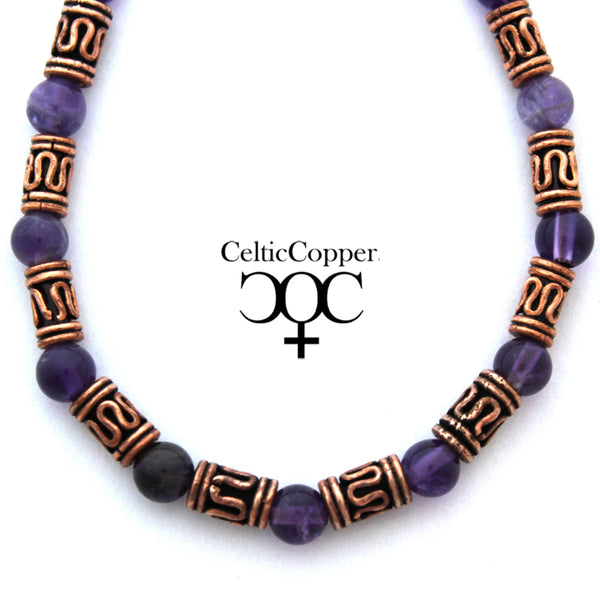 Amethyst Festoon Necklace Round 6mm Purple Palette Amethyst Handmade Copper Beads