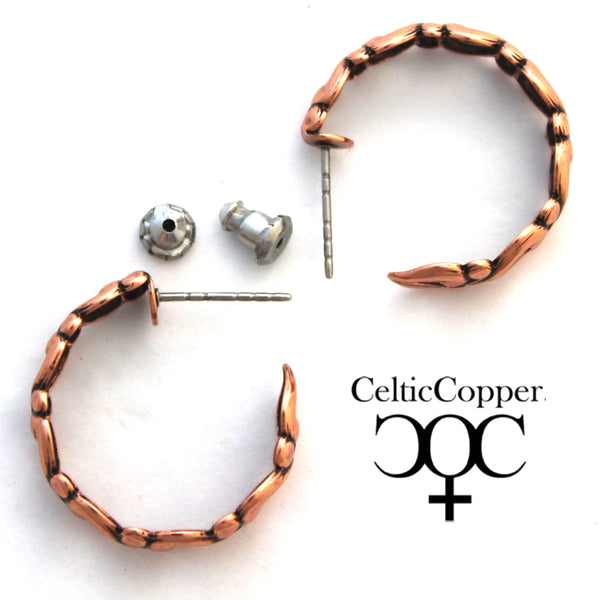 Flowing Heart Copper Hoop Earrings EC119 Solid Copper Jewelry Post Style Copper Hoop Earrings