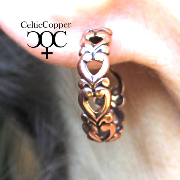 Flowing Heart Copper Hoop Earrings EC119 Solid Copper Jewelry Post Style Copper Hoop Earrings