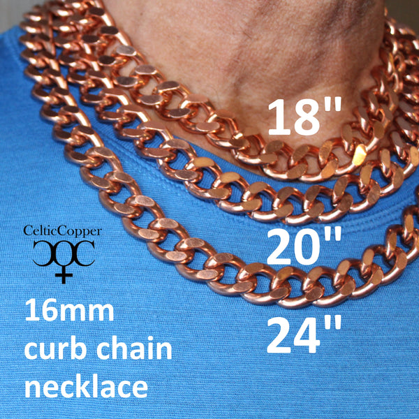 Men's Copper Chain Set Chunky 16mm Copper Cuban Curb Chain Set SET162 Solid Copper 18 Inch Necklace And Matching Copper Bracelet Set