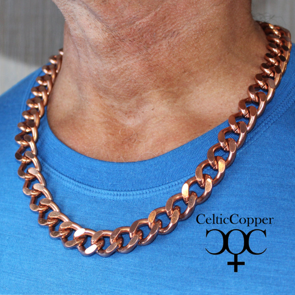 Men's Copper Chain Set Chunky 16mm Copper Cuban Curb Chain Set SET162 Solid Copper 24 Inch Necklace And Matching Copper Bracelet Set