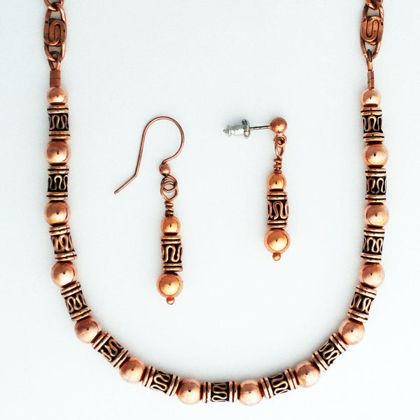 Copper Earrings With Handmade Copper Drop Pipeline Beads