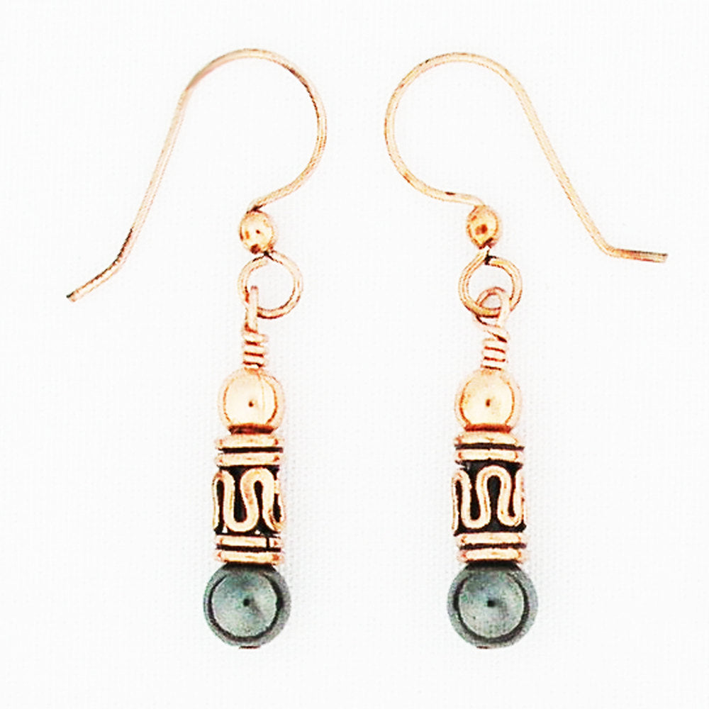 Copper Earrings With Hematite Gemstone Beads ECH6 Hematite Earrings With Handmade Pipeline Copper Beads