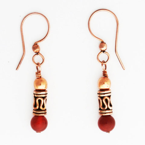 Copper Carnelian Earrings With Handmade Copper Beads ECD21X Solid Copper Earrings With Carnelian Gemstone Beads