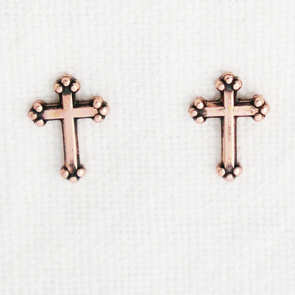 Copper Florentine Cross Earring Studs Solid Copper Post Earring Stud Earrings with Hypoallergenic Steel Post and Clutches