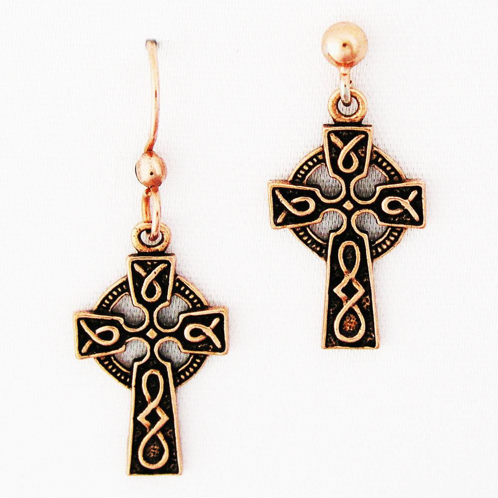 Celtic Knot Work Cross Copper Earrings ED01 Solid Copper Drop Style Earrings celtic-copper-jewelry.myshopify.com