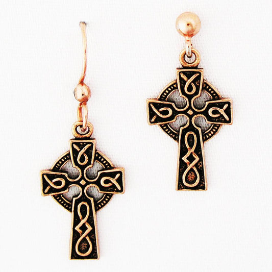 Celtic Knot Work Cross Copper Earrings ED01 Solid Copper Drop Style Earrings celtic-copper-jewelry.myshopify.com