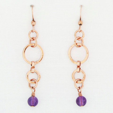 Copper Circles Dangle Earrings with Gemstone Drop ECD61G Solid Copper Earrings With Colorful Gemstones