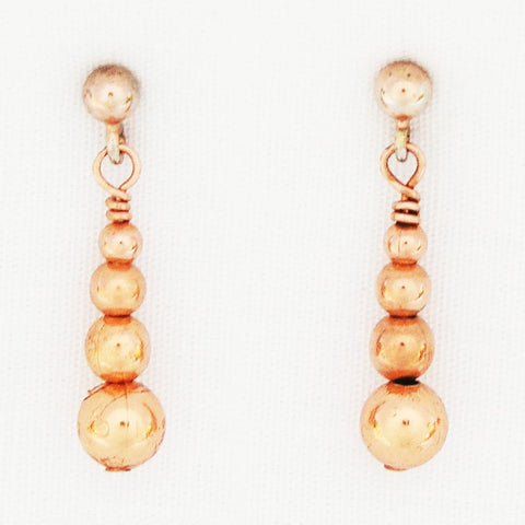 Solid Copper Earrings with Graduated Round Beaded Drops ECD50 Solid Copper Beaded Dangle Earrings