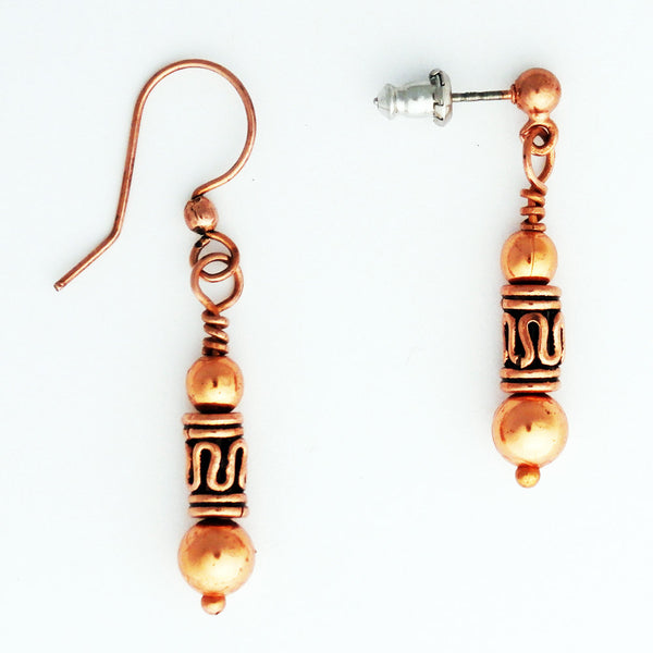 Copper Earrings With Russian Blue Amazonite And Handmade Copper Beads ECD21RA Solid Copper Earrings With Colorful Gemstone Beads